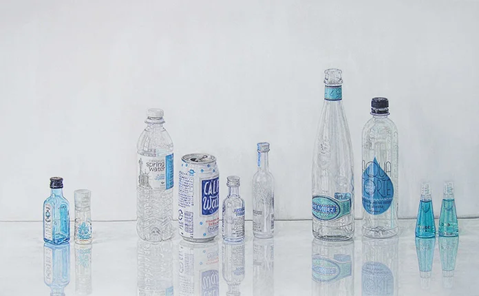 Sabine Christmann — Sabine Christmann, Flaschen mit Blau, 50x80cm, Öl-Lwd., 2016