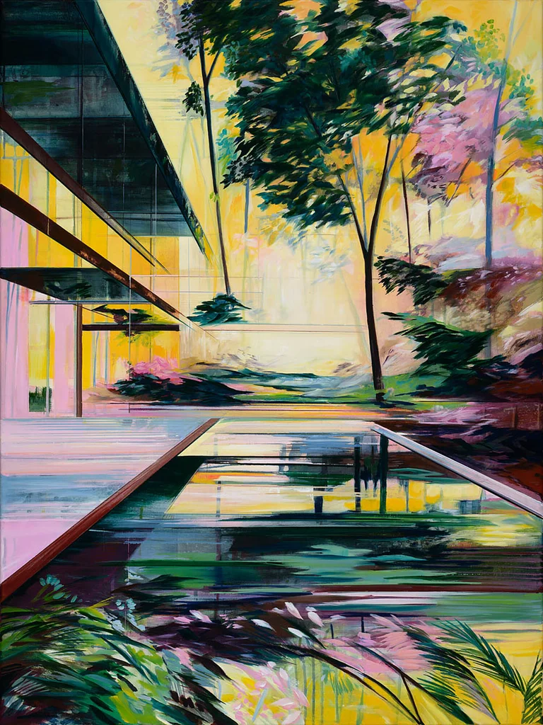 Dorothee Liebscher — Tropical Night, Acryl u. Öl auf Leinwand, 100x75cm, 2026 Preis auf Anfrage