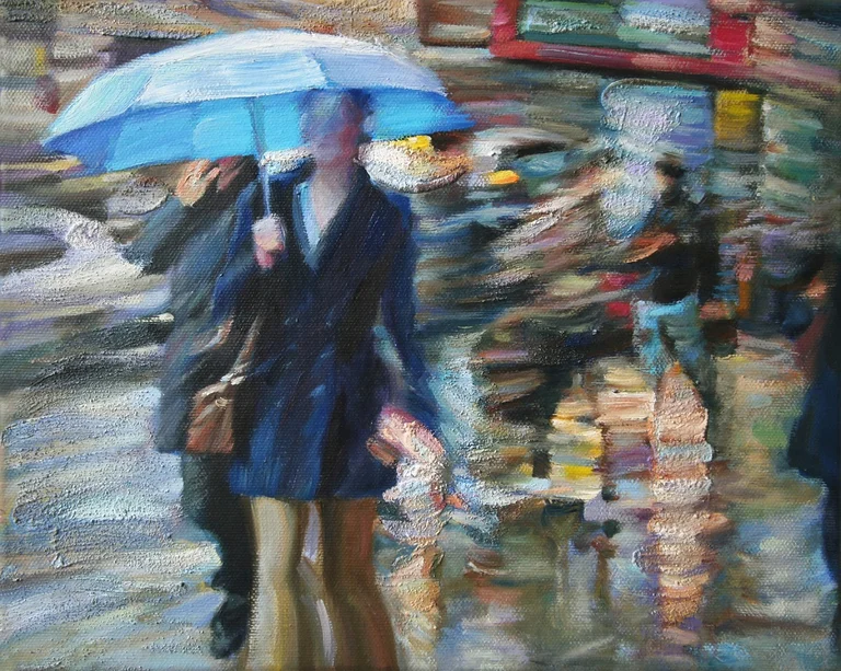 ZHOU, Xin — Zhou, Xin, Im Regen, Öl auf Leinwand, 24x30 cm. Preis auf Anfrage