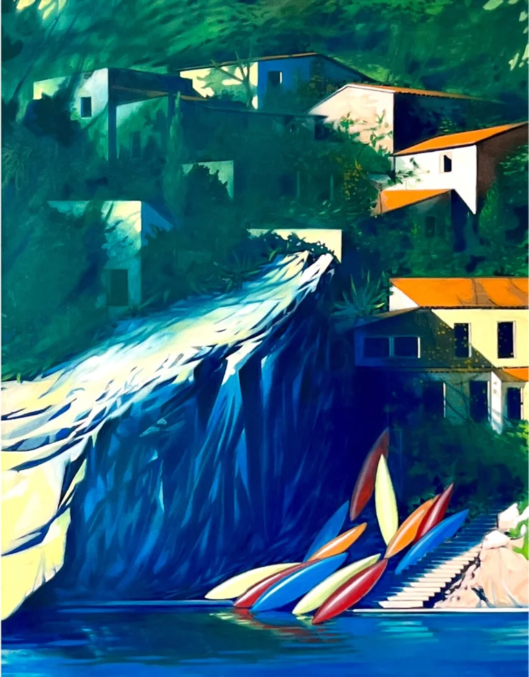 Thomas Geyer — Thomas Geyer, Resting Kayaks, Eggtempera on canvas, 140x110cm price on request